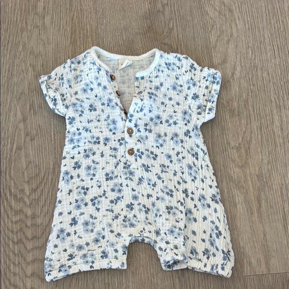 Make Make Organics Blue and White Floral Romper